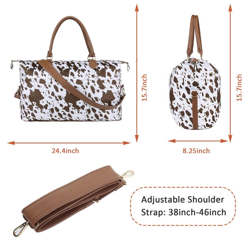 XinblueCo Cow Print Weekender Bag Cow Print Duffle Bag with Shouler Strap Cow Print Overnight Bags for Women Western Weekender Bag for Hospital Maternity - Image 2